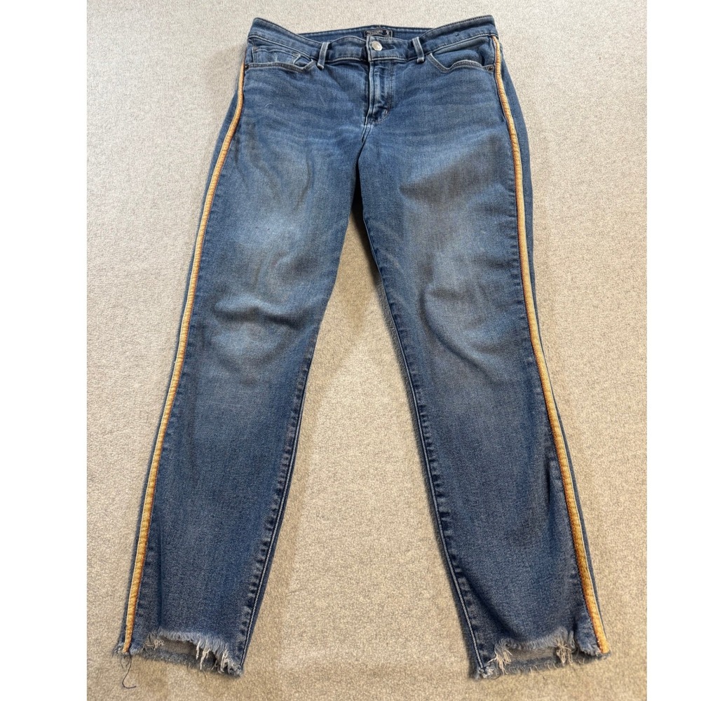 Abercrombie Kids Jeans 14 Blue Medium Wash Good Velvet Side Stripe Raw Hem W28
